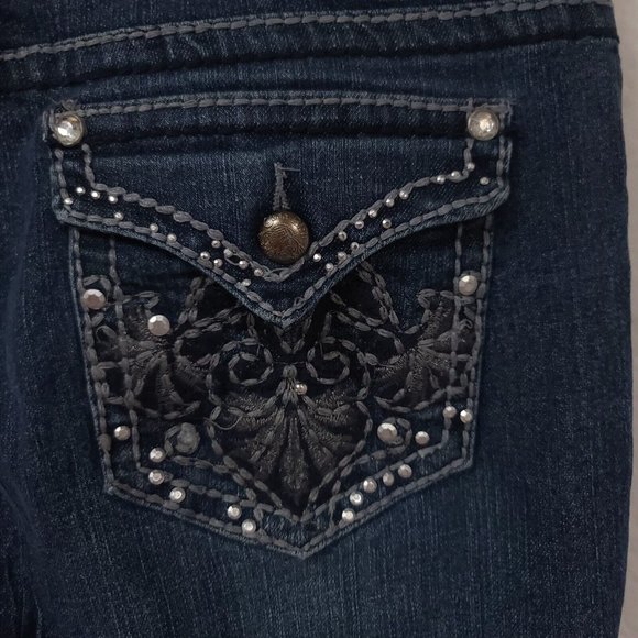 Code Bleu 32X32 Straight Embroidered Studded Flap Pockets Double Button Jeans - Picture 8 of 13